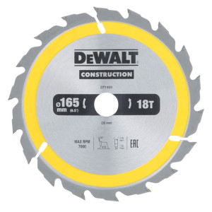 Piła tarczowa DeWALT DT1933-QZ CONSTRUCTION do drewna z gwoździami 165mm x 20 x 18zęb