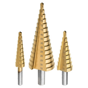 Wiertła stopniowe, choinkowe do metalu Drel XSD-90432 komplet 3szt ( 4-12 mm; 4-20 mm; 4-32 mm)
