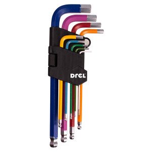 Zestaw kluczy imbusowych kulistych Drel IKB-3309 1,5-10mm 9szt. - długie, kolorowe