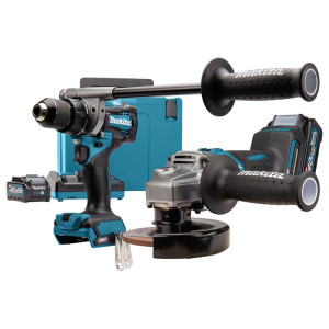 Zestaw Combo DK0124G201: Szlifierka akumulatorowa GA005G + Wkrętarka akumulatorowa DF001G + DC40RA Makita XGT 40V 2 x 4.0Ah