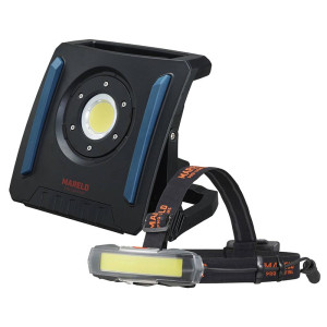 Lampa robocza 'Mareld' IP65, Bany 4000lm + adaptery do akumulatorów 18 V Dewalt, Milwaukee, Makita, Metabo oraz Bosch PR-690007109 z możliwością sterowania smartfonem + latarka czołowa Gleam 