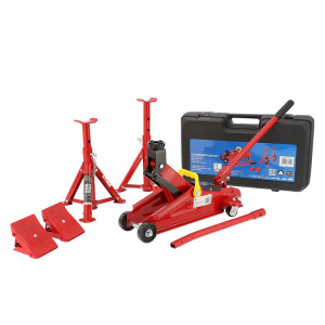 Podnośnik hydrauliczny żaba Airpress 72010 2T, w zestawie z dwoma podstawami 2T i dwoma klinami pod koła w walizce
