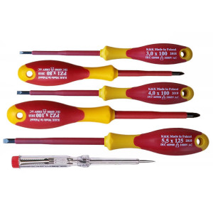 Zestaw wkrętaków elektrycznych K&K KK23GNPZ KK23GNPZ (SL,PZ) 5szt.+ próbnik napięcia 1000V - produkt polski