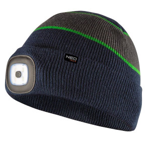 Czapka zimowa z latarką LED Neo 81-630 Premium granatowo-szaro-zielona