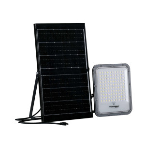 Naświetlacz LED Premium Germina Ares szary, barwa 5000K, skręcana obudowa, IP65 100W 1100lm z panelem solarnym