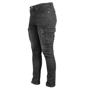 Spodnie robocze do pasa bojówki jeans z przetarciami, czarne, 70% bawełna - rozmiar 54