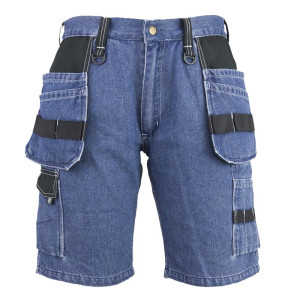 Spodenki robocze krótkie, wygodny jeans, niebiesko-czarne+ kieszenie kaburowe - rozmiar 52