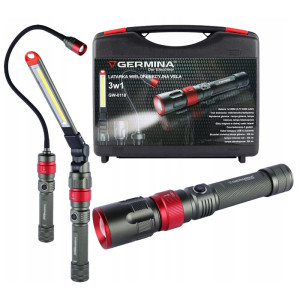 Latarka akumulatorowa Germina VELA 3w1 (wymienne głowice) 3,7V 2200mAH 200lm/250lm/350lm