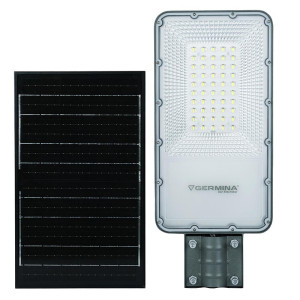 Lampa uliczna Germina Scutum LED 100W, 3,7V 10Ah, IP65, barwa 5000K, z panelem solarnym i czujnikiem ruchu, przewód 1m, 1000lm