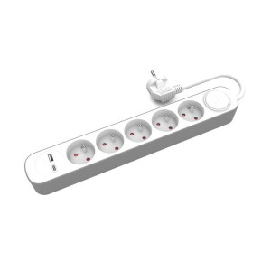 Przedłużacz stały 3 x 1 biało-szary 3-gniazdowy 3mb z uziemieniem i wyłącznikiem oraz gniazdami USB A, USB C