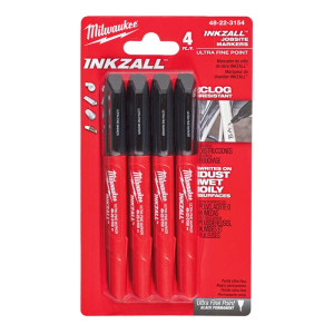 Markery 'Milwaukee 48223154' INKZALL z cienką końcówką - czarne, blister 4 szt.