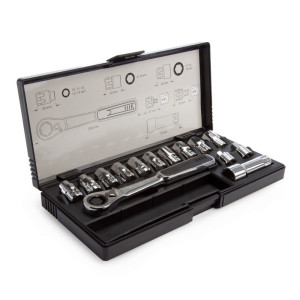 Zestaw kluczy nasadowych Makita MKO-B-65595 B-65567 nasadki 1/4'' i 3/8'' z adapterami 14szt w walizce