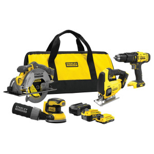 Zestaw Combo: Wkrętarka, wyrzynarka, pilarka, szlifierka oscylacyjna Stanley FatMax SFMCK412MDS-QW SFMCK412MDS V20, 18V Li-ion 1x2.0Ah+1x4.0Ah - torba