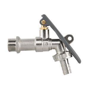 Kran z zaworem Bradas LEVER LOCK GZ 1/2" x GZ 3/4" i przyłączem na wąż 13mm - mosiądz nikiel BR-KLS1234