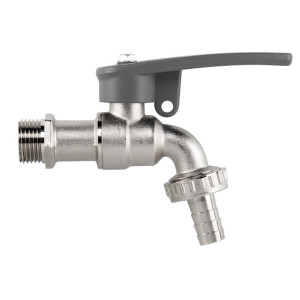 Kran z zaworem Bradas SIDE LOCK GZ 1/2" x GZ 3/4" i przyłączem na wąż 13mm - mosiądz nikiel BR-KSS1234