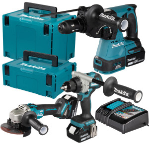 Zestaw Makita DLX3202TJ 18V LXT: DHR243 + DGA506 + DDF492 + 3x5Ah