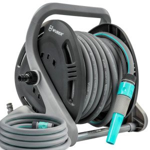 Ręczny zwijacz bębnowy z wężem ogrodowym Wuber W06121 20m + 2m, 1/2" - plastikowy