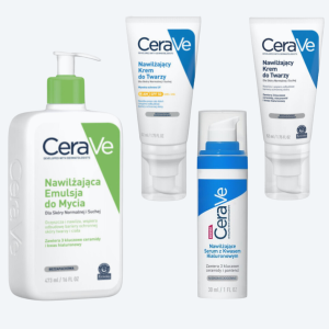 CERAVE Zestaw Skóra Sucha Nawilżająca Emulsja Do Mycia Do Skóry Suchej i Normalnej - 473 ml + Nawilżające Serum z Kwasem Hialuronowym - 30ml + Nawilżający krem do twarzy do skóry suchej i nor