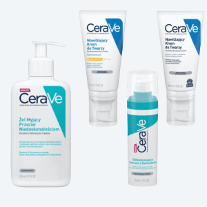CERAVE Zestaw Trądzik Żel Myjący Przeciw Niedoskonałościom - 236ml + Odbudowujące Serum z Retinolem - 30ml + Nawilżający krem do twarzy do skóry suchej i normalnej - 52ml + Nawilżający Krem D