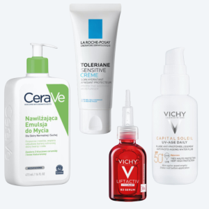 Zestaw Na Przebarwienia CERAVE Emulsja Do Mycia Twarzy - 473ml + VICHY Serum Redukujące Przebarwienia i Zmarszczki - 30ml + LA ROCHE-POSAY Krem Nawilżający - 40ml + VICHY Fluid przeciw fotost
