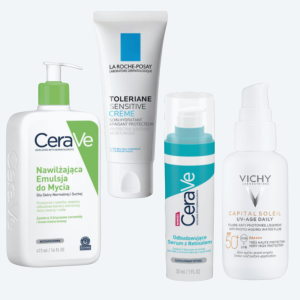 Zestaw Redukcja Niedoskonałości CERAVE Emulsja Do Mycia Twarzy - 473ml + CERAVE Odbudowujące Serum z Retinolem - 30ml + LA ROCHE-POSAY Krem Nawilżająca Pielęgnacja Prebiotyczna - 40 ml + VICH