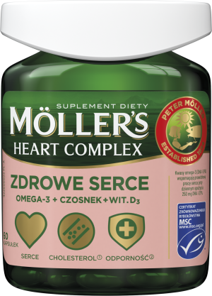 MÖLLER'S HEART COMPLEX ZDROWE SERCE Witamina D3 + Czosnek + Omega-3 - 60 kapsułek