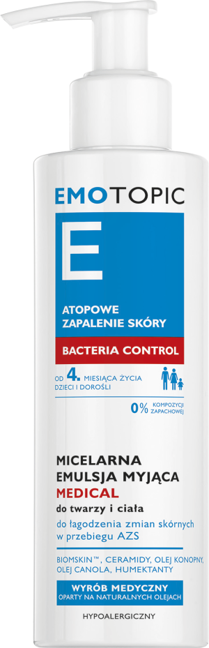 EMOTOPIC Bacteria Control Micelarna Emulsja Myjąca Do Twarzy i Ciała - 190ml