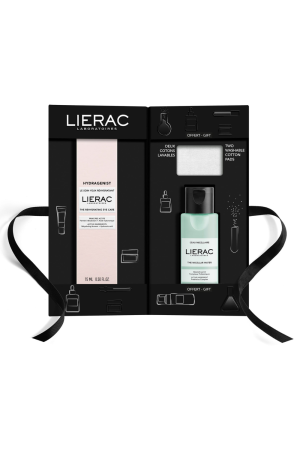 LIERAC HYDRAGENIST Zestaw Nawilżający Krem Pod Oczy 15ml + Woda Micelarna - 50ml + 2x Płatki Kosmetyczne Wielokrotnego Użytku