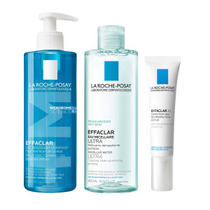 LA ROCHE-POSAY Effaclar Zestaw Żel Do Mycia - 400 ml + Woda Micelarna Ultra Skóra Tłusta - 400ml + Punktowy Preparat Na Zmiany Trądzikowe - 15 ml