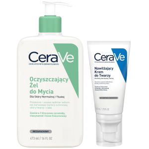 CERAVE Zestaw: Oczyszczający Żel Do Mycia 473ml + Nawilżający Krem Do Twarzy 52ml
