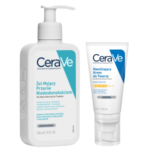 CERAVE Zestaw: Żel Myjący Przeciw Niedoskonałościom 236ml + Nawilżający Krem Do Twarzy SPF 50 52ml