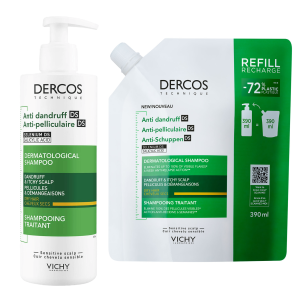 VICHY DERCOS Zestaw: Szampon Przeciwłupieżowy Włosy Suche 390ml + Uzupełnienie REFILL 390ml
