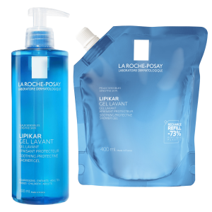 LA ROCHE-POSAY LIPIKAR Zestaw: Kojący I Ochronny Żel Myjący Do Twarzy I Ciała 400ml + Uzupełnienie REFILL 400ml