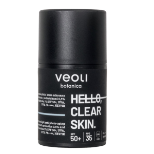 VEOLI BOTANICA Hello Clear Skin szerokopasmowy lekki krem ochronny przeciw fotostarzeniu z prebiotykami 0.5% i wąkrotą azjatycką 1% SPF50+ 50ml