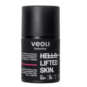 VEOLI BOTANICA Hello Lifted Skin szerokopasmowy lekki krem ochronny przeciw fotostarzeniu z neuropeptydami 0.2% i kwasem ferulowym 0.2% SPF50+ 50ml