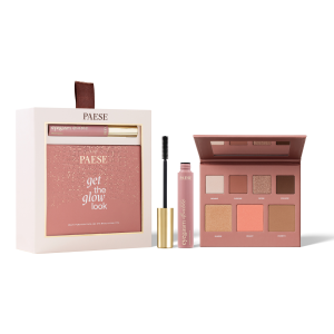 PAESE Double Glow Look Zestaw: paletka do makijażu 16g + maskara eyegasm double serum 9ml USZKODZONE!!!