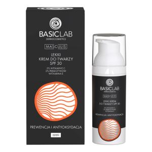 BASICLAB Masculis lekki krem do twarzy SPF 30, 3% witaminy C, 2% prebiotyków, witamina E prewencja i antyoksydacja 50 ml