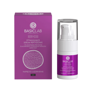 BASICLAB Dermocosmetics Esteticus Stymulujące Serum peptydowe 15% peptydów, 5% kompleksu czynników wzrostu, mikroigły, Napięcie i Ujędrnienie 15 ml