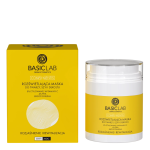 BASICLAB DERMOCOSMETICS COMPLEMENTIS Rozświetlająca maska do twarzy, szyi i dekoltu, 8% Etylowanej Witaminy C, 4% PHA, Ergotioneina, Rozjaśnienie i Rewitalizacja - 50 ml