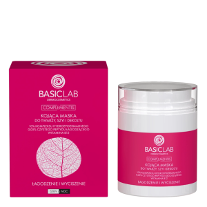BASICLAB DERMOCOSMETICS COMPLEMENTIS Kojąca maska do twarzy, szyi i dekoltu, 10% kompleksu hydroepidermalnego, 0,05% czystego peptydu łagodzącego, witamina B12, Łagodzenie i Wyciszenie - 50 m