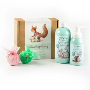 SYLVECO zestaw kąpielowy dla dzieci: borówkowa pianka do rąk 290 ml + borówkowy płyn do kąpieli z pianą 500 ml + 2 x kolorowe kule do kąpieli