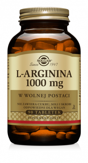 SOLGAR L-ARGININA 1000 mg Wspiera przepływ krwi i krążenie oraz prawidłowe funkcjonowanie mięśni 90 tabletek