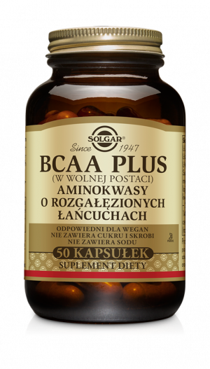 SOLGAR BCAA Plus AMINOKWASY o Rozgałęzionych Łańcuchach Na odbudowę mięśni po wysiłku 50 kapsułek