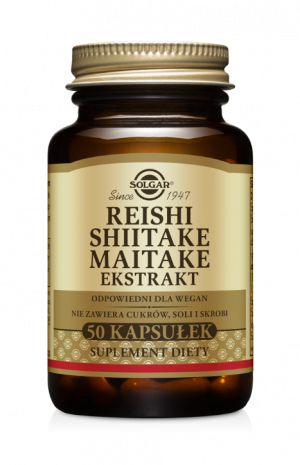 SOLGAR EKSTRAKTY REISHI 100 mg SHIITAKE 100 mg MAITAKE 100 mg Dla prawidłowego poziomu cholesterolu 50 kapsułek