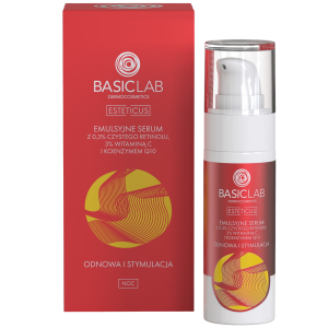 BasicLab ESTETICUS Emulsyjne Serum Z 0,3% Czystego Retinolu, 3% Witaminą C i Koenzymem Q10 - 30 ml