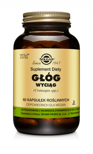 SOLGAR WYCIĄG Z GŁOGU Wspomaga funkcje serca, prawidłowe krążenie obwodowe i dotlenienie organizmu 60 kapsułek