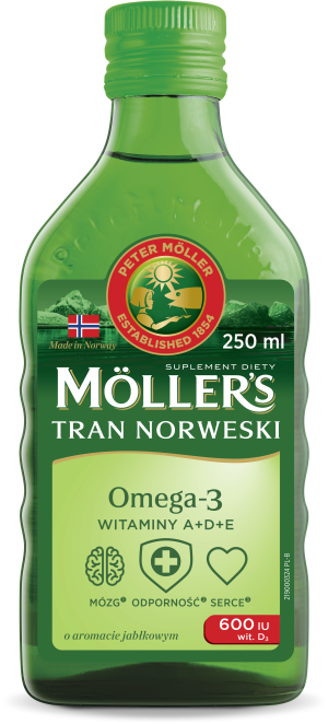 MÖLLER'S TRAN NORWESKI MÓZG-ODPORNOŚĆ-SERCE Omega-3 Jabłkowy - 250ml