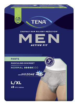 TENA MEN PANTS Normal Grey L/XL Edition (95-130 cm) Bielizna Chłonna - 8 sztuk