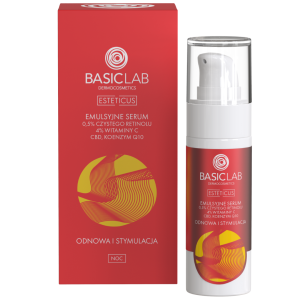 BasicLab EMULSYJNE SERUM Z 0,5% CZYSTEGO RETINOLU, 4% WITAMINY C, CBD I KOENZYMEM Q10, ODNOWA I STYMULACJA 30 ml