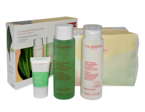 CLARINS SET (Velvet Cleansing MILK + Purifying Toning Lotion + PURE Scrub + Cosmetics Bag) balsam do ciała 200 ml